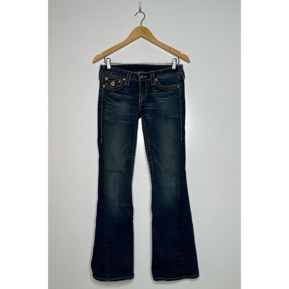 True Religion Joey Big T Gold Disco Flap Pocket Low Rise Flare Jeans Size 27 - Picture 2 of 11